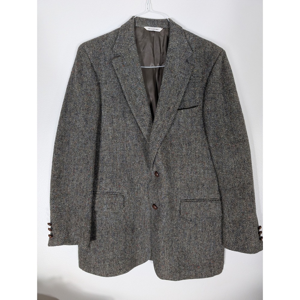 Jos. A. Bank Harris Tweed Mens Size 40? Grey Herringbone Pure Wool Blazer Sport